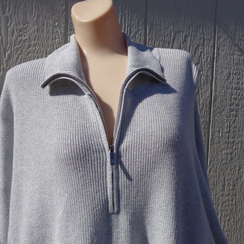 NWT Tommy Bahama OVERSIZED Gray Silver Poncho Boxy Zip Sweater $118 Plus…